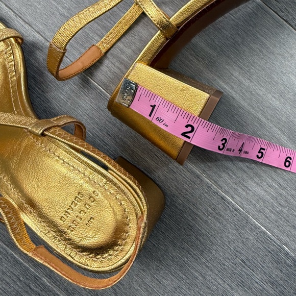 SEZANE PERNILLE SANDALS GOLD 37 6.5 Strappy Block Heel Square Toe Metallic Shoes - Picture 12 of 16
